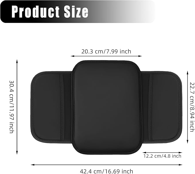 Car Center Console Cover, Leather Arm Rest Cover for Car, Middle Console Cushion with 2 Storage Bags, Universal Auto Interior Accessories for Most Trucks SUVs Sedans (Black)