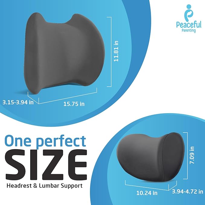 Lumbar & Neck Support Pillow Kit - Gray - Back & Neck Support Pillow for Car & Office Chair - Memory Foam Pillow - Ergonomic Pillow for Neck & Back Pain Relief