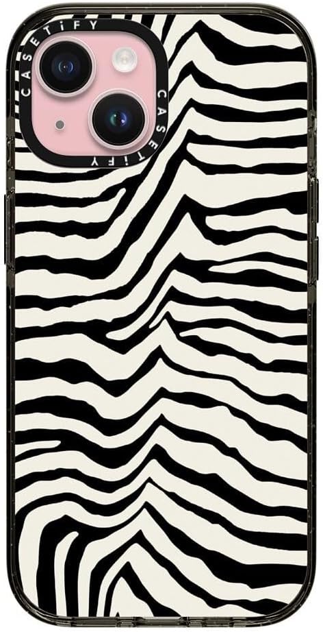 CASETiFY Impact Case for iPhone 15 [8.2ft 4X Military Grade Drop Protection/Compatible with Magsafe] - Zebra Stripe- Back to Black - Clear Black