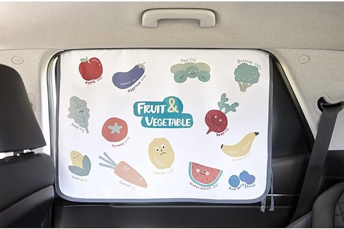 Magnetic Car Sun Shade Curtain for Side Window – Sun Blocker and UV Protector for Baby, Kids, and Pets – Universal Fit with Built-in Magnets for Steel-Framed Door (Vegetable Friends)
