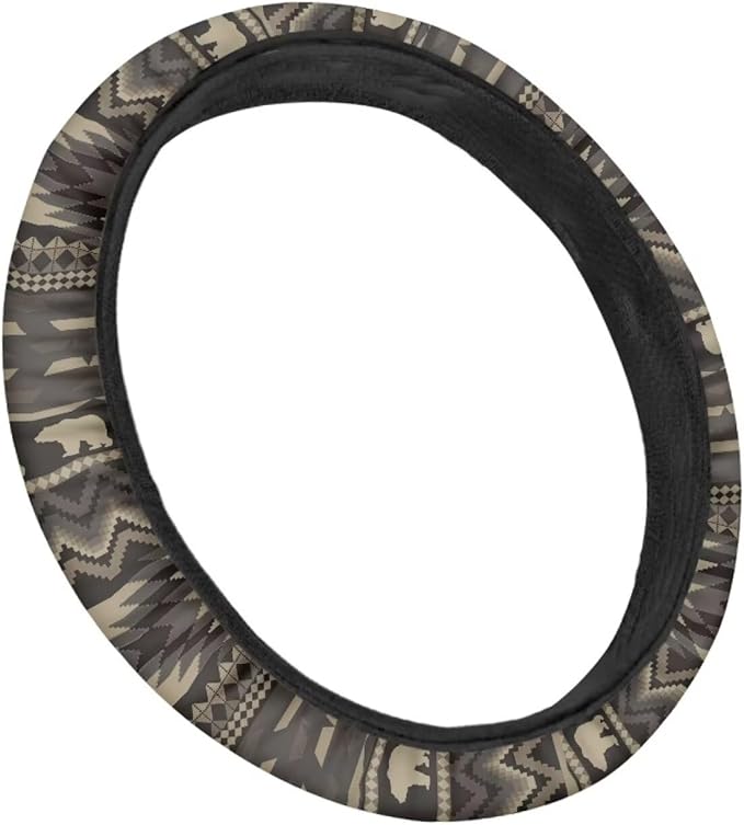 SEANATIVE Bear US Flag Vehicle Steering Wheel Cover Universe Space Universal Stretch Wrap Covers Auto Accessiores 15 inch fit Most Car Van Truck Sedan