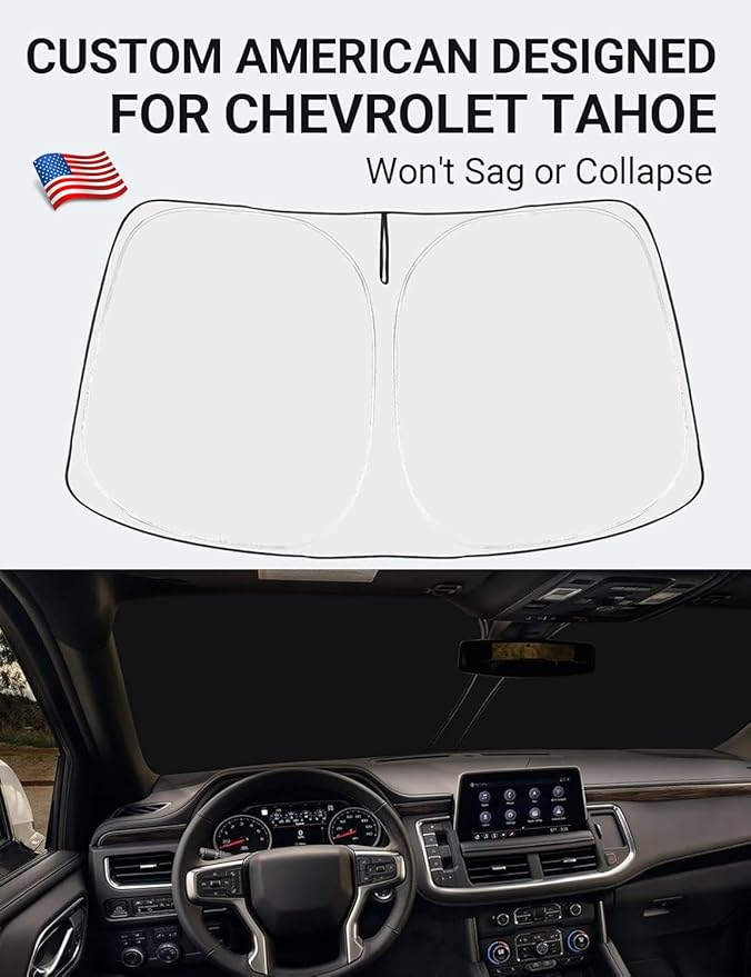 Proadsy 2026 Upgrade Windshield Sun Shade Custom Fit 2021-2025 2026 Chevrolet Tahoe 4-Layer Foldable Front Sunshade Protector Sun Visor Blocks UV Rays Keep Car Cooler Accessories