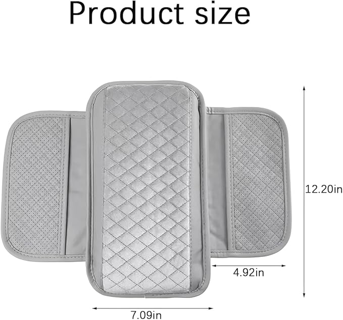 Car Center Console Cover, Leather Vehicle Armrest Cushion Pad with 2 Storage Bags, Auto Interior Middle Console Storage Box Protector Accessories, Universal for SUV, Sedan, Truck (Gray)