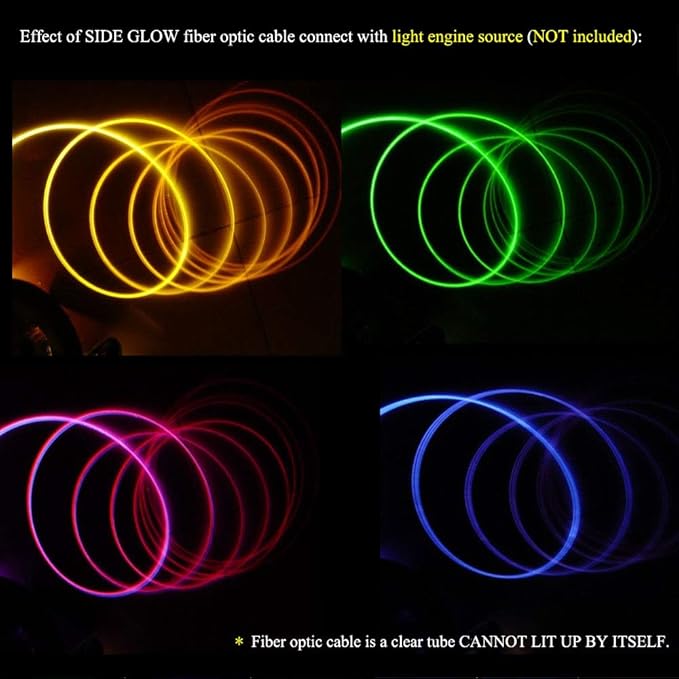 AKEPO Ф0.12in(3mm)*16.4ft(5m) PMMA Plastic Side Glow Cable for Optical Fiber Light, Fiber Optic Lighting Decoration for Car Home Use Fiber Optic Light