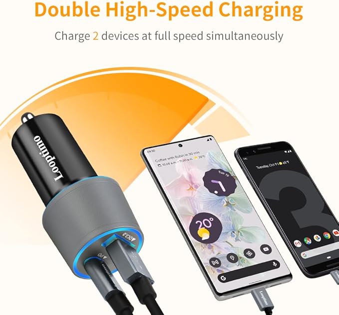 45W Fast USB C Car Charger for Google Pixel 10/10 Pro/10 Pro XL/9/9a/8/7, Galaxy S26/S25 Ultra, Looptimo Android Phone Plug PD & QC3.0 Cigarette Lighter Adapter with Rapid Charging 6.6ft Type C Cable
