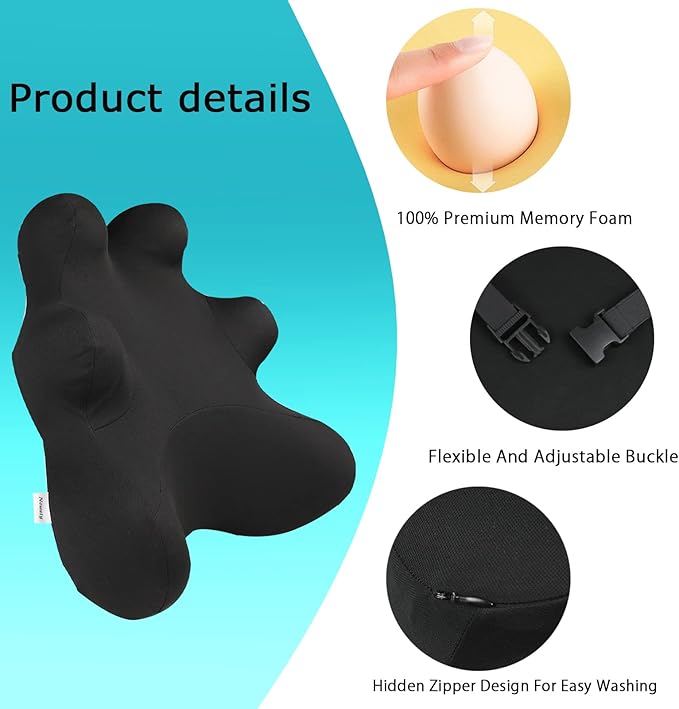 Lumbar Support Pillow for Ofiice Chair, Patented Ergonomic Back Support for Back Pain Relief with Adjustable Strap, Lumbar Support Pillow Relieving Lumbar Muscle Strain (Black)