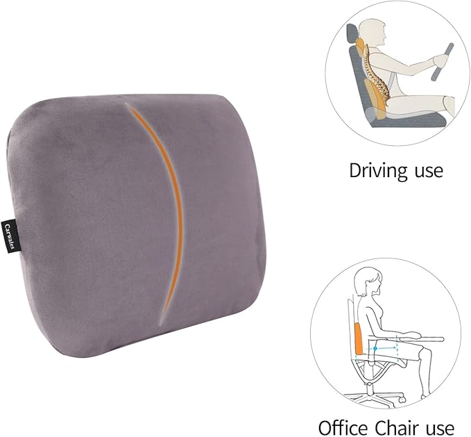 Lumbar Support Pillow for Car Seat Cushion Office Chair Thin Lower Back Pain Waist Support Driver Road Trip Accessories for Women Men Grey