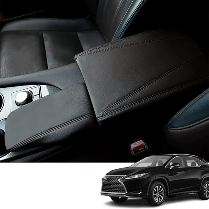 Custom Interior Accessories For Lexus RX 350 350L 450h 450hL 2015 2016-2022 PU Leather Center Console Armrest Box Cover Armrest Cushion Central Armrest Protector Pad(Black With Black Stitching)