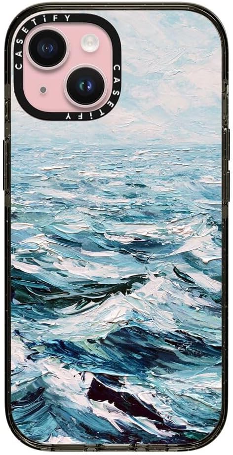 CASETiFY Impact iPhone 15 Case [4X Military Grade Drop Tested / 8.2ft Drop Protection/Compatible with Magsafe] - Paint Prints - Deep Blue Sea - Clear Black