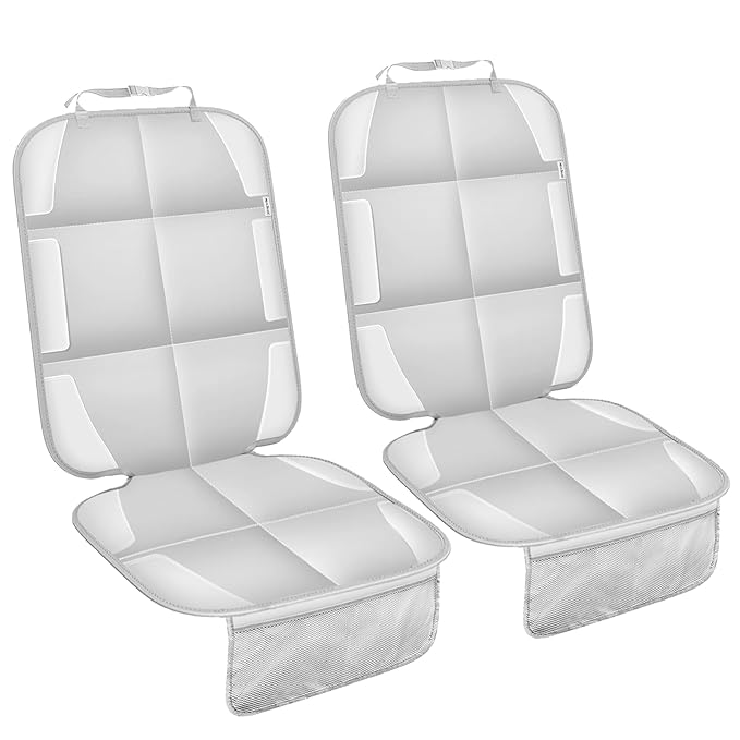 Meolsaek Car Seat Protector for Child Car Seat, Durable 600D Fabric Waterproof Car Seat Cover with Thick Pad Non-Slip Backing，No Imprints (Light Gray-2 pcs)