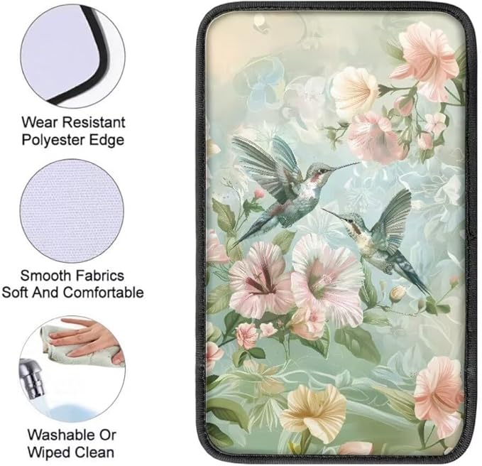 Coldinair Hummingbird Floral Universal Car Center Console Pad Soft Armrest Protector Cover Fit for Most Vehicle,SUV,Truck,Car Interior Accessories Decor,Green