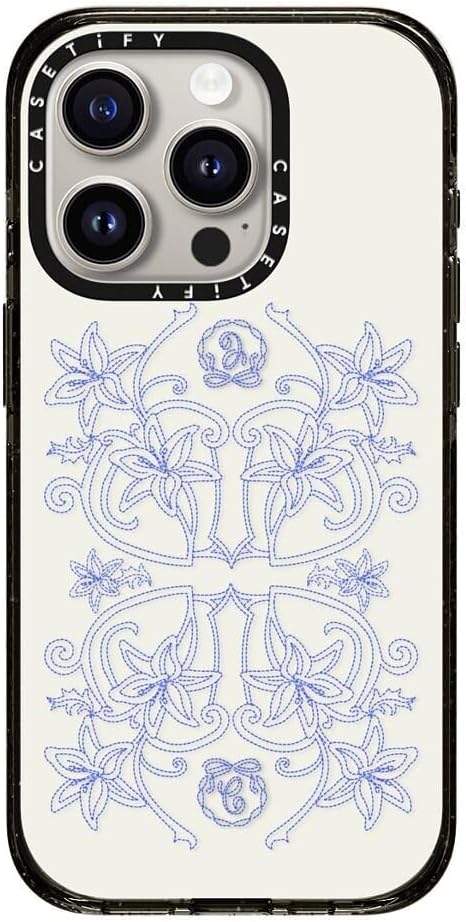 CASETiFY Impact iPhone 15 Pro Case [Slim/Compatible with Magsafe / 8.2 ft. 4X Military Grade Drop Protection] - Luxe Garden-Porcelain - Clear Black