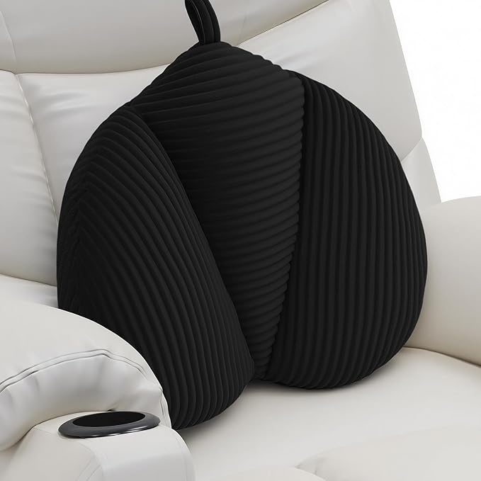 Lumbar Support Pillow for Recliner, Back Support Pillow for Office Chair, Back Cushion with Shredded Foam for Back Pain Relief & Reading, Lumbar Cushions for Couch, Sofa Seat, Car, Black
