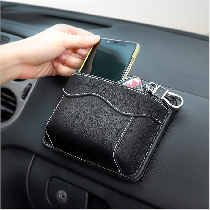 Car Seat Side Pocket Organizer, PU Leather Mini Storage Bag for Auto Door Window Console, Pen Phone Holder Tray Pouch Vehicle Seat Gap Filler for Organize Document, Registration, Notepad (Black)