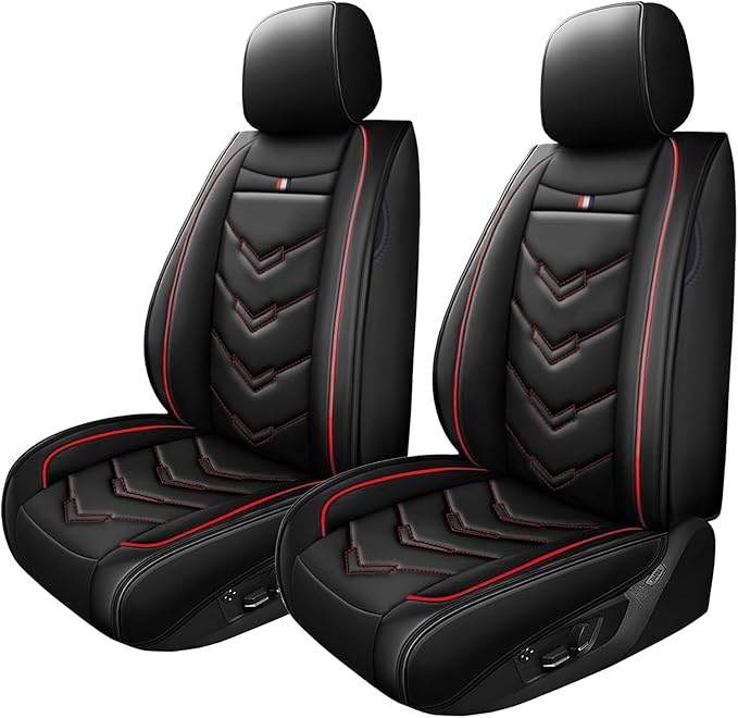Car Seat Cover for Ford Explorer 2000-2025, Waterproof Durable Compatible Airbag, Premium Leather Seat Protector(2 Seats Standard,Black Red)