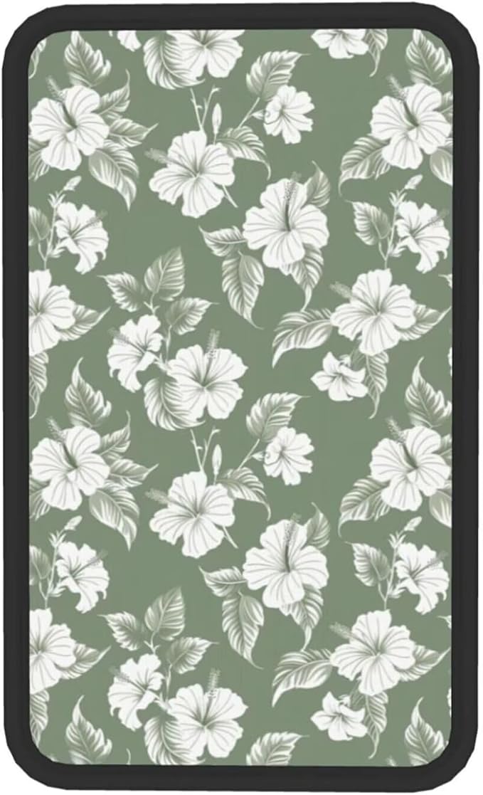 Hibiscus Flower Print Center Console Cover Tropical Floral Comfortable Armrest Pad Protector Car Accessories, Green Scratch Resistant Middle Arm Rest Console Covers