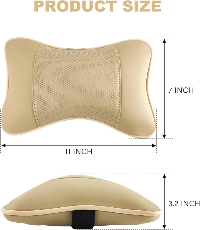 2 Pack Car Neck Pillow PU Leather Automotive Headrest Pillow for Car Support Neck Pain Relief Universal Car Pillow (Beige)
