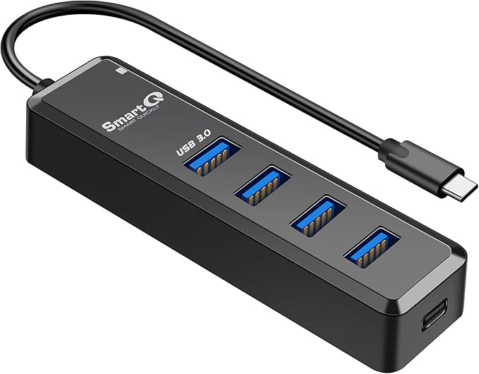 SmartQ USB C Hub 4 Ports, USB Hub with 4 USB 3.0 Ports, Powered Type-C Splitter for Laptop, MacBook Pro, iMac, iPad Pro, Chromebook, Pixelbook, Galaxy S23 and More Devices