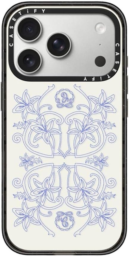 CASETiFY Impact iPhone 17 Pro Case [Slim/Compatible with Magsafe / 8.2 ft. 4X Military Grade Drop Protection] - Luxe Garden Porcelain - Clear Black
