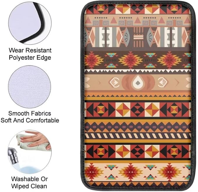 Coldinair Southwest Indian Aztec Car Armrest Cover,Auto Center Console Pad,Soft Seat Box Cover Protector Cushion,Car Accessories Decor for Most Cars,Sedan,Truck,SUV