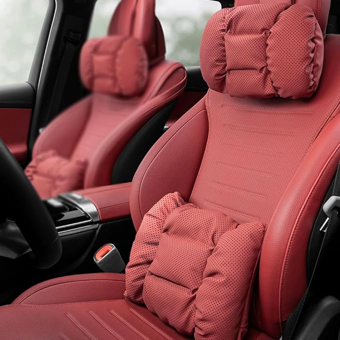 Neck Pillow Automotive Seat Cushions for Mercedes Benz C-Class Sedan W206 W205 W204 W203 W202 CL203 Sedan Saloon, Relieving Neck Stiffness Sciatica Relief Car Headrest Lumbar Pillow,Red