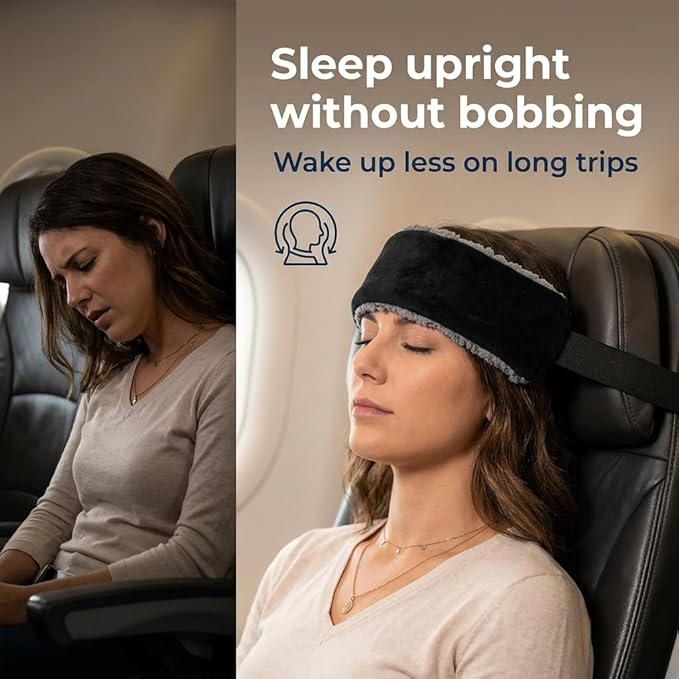 Travel Pillow Alternative Stops Bobbing | Airplane Head Straps and Car Support Band | Great on Travel Upright | Super Comfy Neck Support | Small & Compact