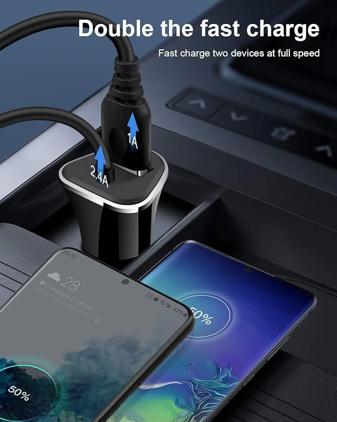 USB-C Car Charger, 3.4A USB Type C Car Charger Adapter & Fast Charge Cable Cords Cargador USBC Lighter for Samsung Galaxy S26 S25 S24 S23 S22 A17, iPhone 17e 17 16e 16 15 Pro Max Android Cigarette 12V