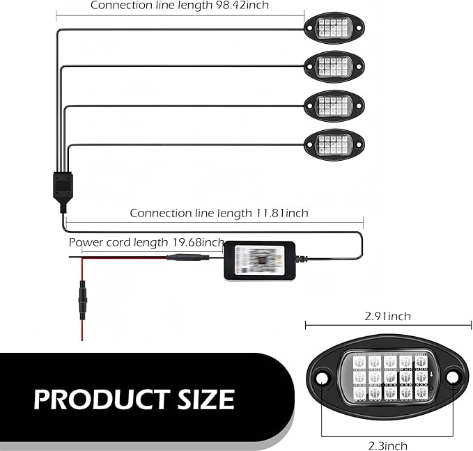 4 PCS RGB LED Rock Lights, LEDs High Brightness Waterproof Neon underglow Kit with Bluetooth App Control Flashing Music Mode, Wheel Well Light for Trucks, SUV, Golf Cart, ATV, Pickup