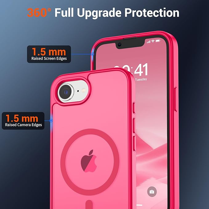 SUPFINE Magnetic for iPhone 17e Case/iPhone 16e Case (Compatible with MagSafe)(Military Grade Drop Protection) Slim Translucent Matte Shockproof with Anti-Fingerprint Phone Case,Hot Pink