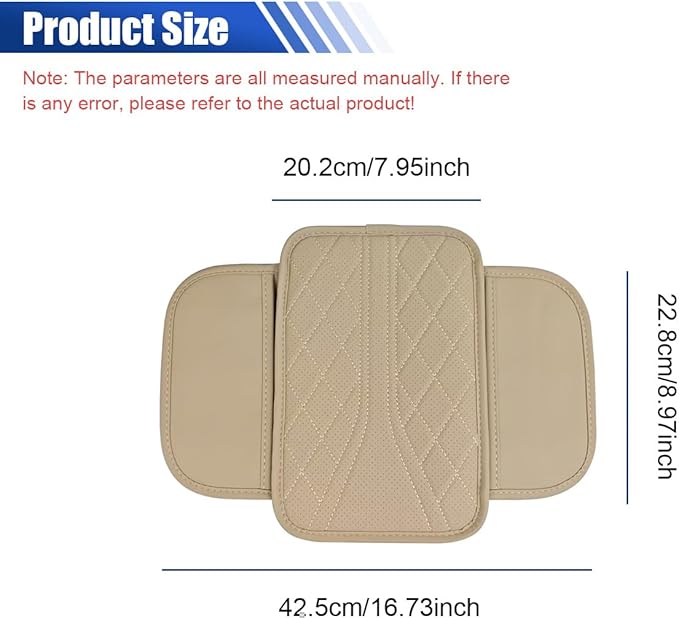 Car Center Console Cover with 2 Storage Bags - Leather Car Armrest Cushion Pad Vehicle Middle Console Cover, Universal Armrest Seat Box Protector Auto Interior Accessories for SUV, Truck, Sedan(Beige)