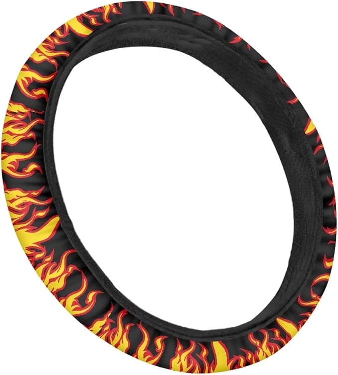 AFPANQZ Flames Pattern Car Steering Wheel Covers Sweat Anti-Slip Soft Grip Universal 14-15 inch Stretch-on Fabric Steering Wheel Protector Fits Sedans SUV Vans Trucks Red