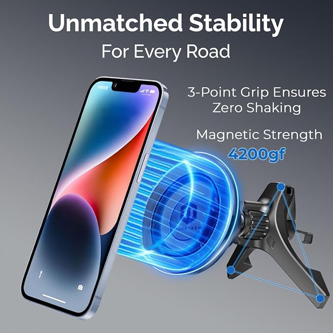 MagSafe Car Mount, Magnetic Car Phone Holder for Vent & Dashboard, 360° Rotating Magnetic Phone Mount for Car Compatible with iPhone 16/15/14/13/12 Pro Max & Android, Military Grade