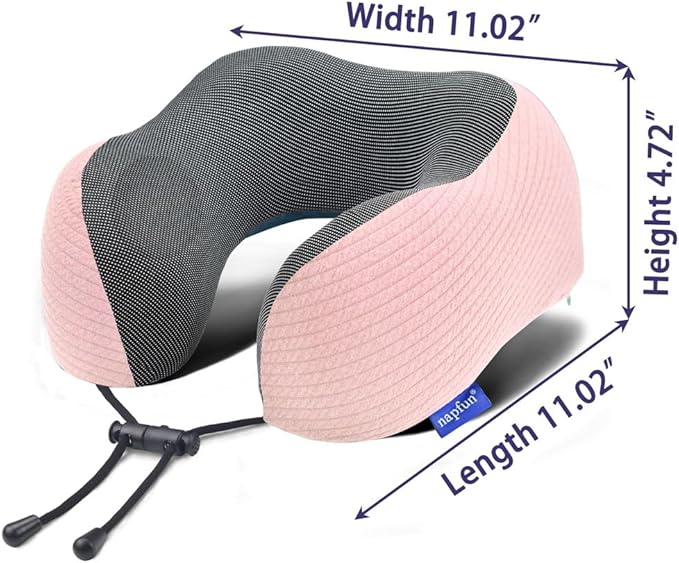 napfun Neck Pillow for Traveling, Upgraded Travel Neck Pillow for Airplane 100% Pure Memory Foam Travel Pillow for Flight Headrest Sleep, Portable Plane Accessories, Pink Striped Kit