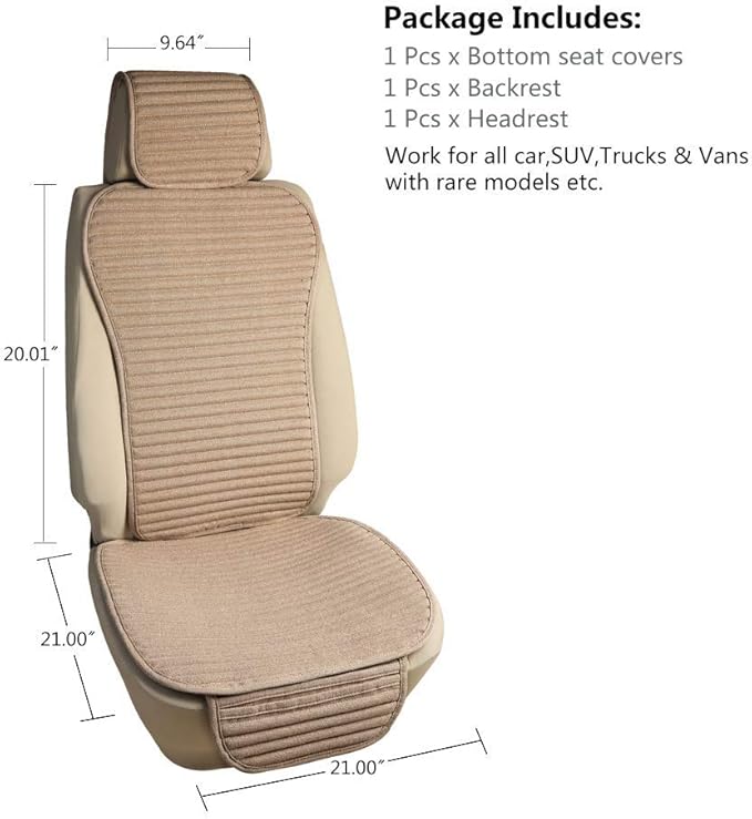 Suninbox Car Seat Covers Universal Car Seat Covers Pads Mat,Buckwheat Hull Bottom Seat Covers for Cars,Cooling Seat Covers Breathable Comfortable Ventilated (Beige Front Seat)