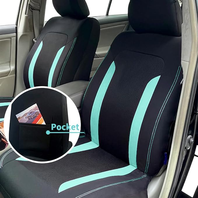 4PCS Cooling Car Seat Covers,Breathable Front Seat Covers with Mesh Construction and Foam Padding,Car Seat Protector to Reduce Back Sweating,Universal Car Interior for Car SUV (Mint)
