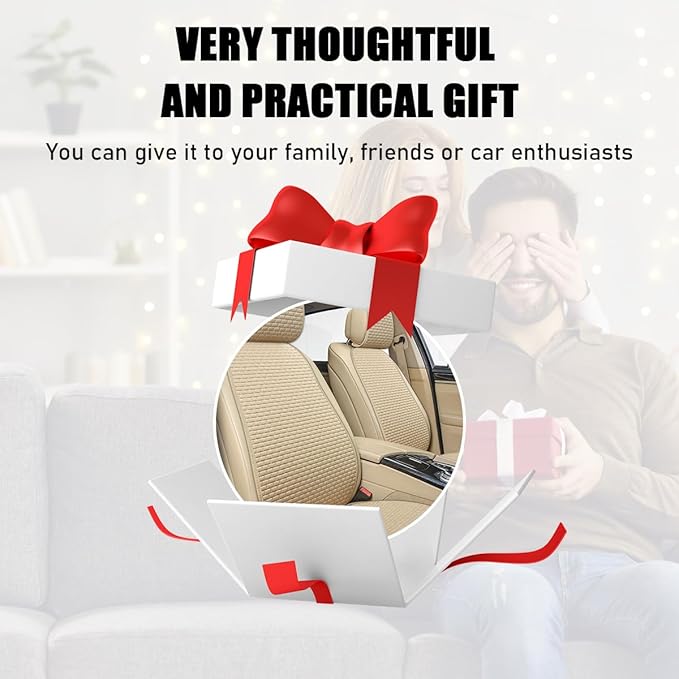 4PCS Car Seat Cover Pad, Breathable Auto Front Seat Bottom Cushion Mat & Seatback Cover, Soft Comfortable Vehicle Full Seat Protector, Universal Truck SUV Car Accessories (Beige)