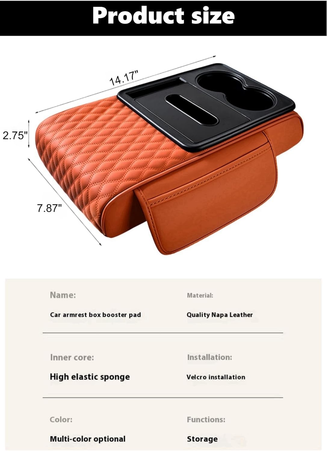 Center Console Cover Organizer, 5-In-1 Arm Rest Cover for Car with Cup Holder & Storage Pocket & Tissue Holder, Armrest Cover Cushion Pad, Water Ripples, Brown