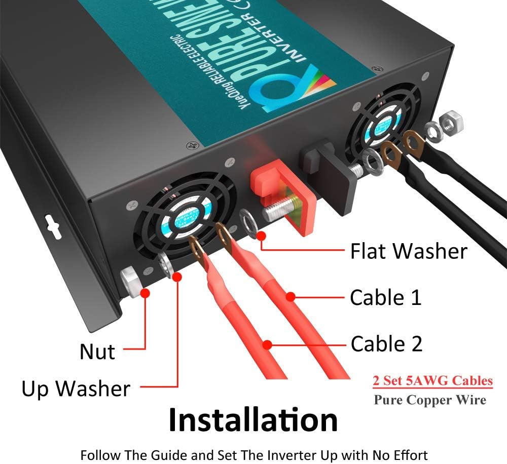 WZRELB 5000W 24V High Efficiency Solar Power Off Grid DC Voltage Converter Pure Sine Wave Inverter Dual 120V AC Outlets