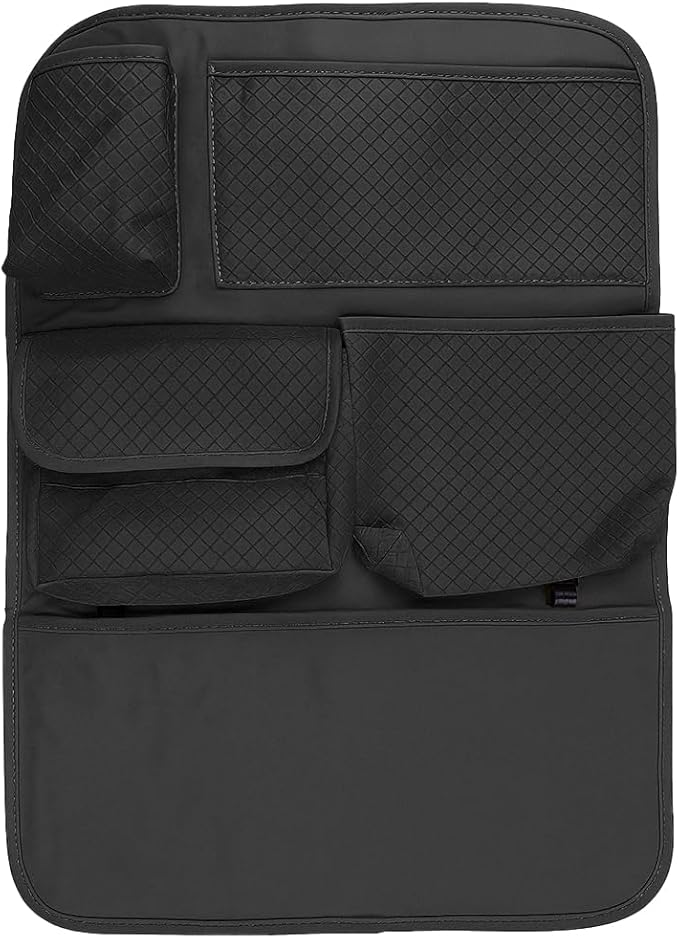 Car Backseat Organizer, Leather Auto Seat Back Kick Mats Protector, Multi-Pocket Car Rear Seat Hanging Storage Bag with Tissue Holder, Travel Accessories for Most Cars SUV Truck(Black)