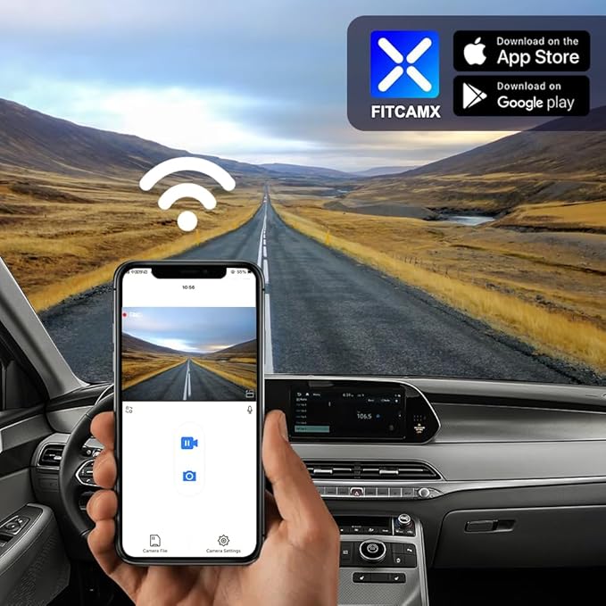Fitcamx 2K Dual Dash Cam for 2020-2022 Hyundai Palisade Limited SE SEL Calligraphy (Part No#S8000), OEM Look, Front 1440P+Rear 1080P Video, Loop Recording, WiFi & APP, G-Sensor, Easy to Set, 64GB Card