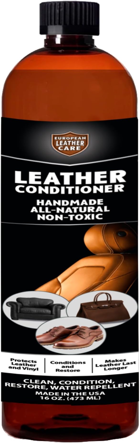 European Leather Care Leather 16 oz Conditioner for Leather Couch, Furniture, Shoe, Leather Jacket, Purse, Boot Cleaner, Leather Conditioner Car Leather Cleaner Leather Repair Restorer All Natural USA
