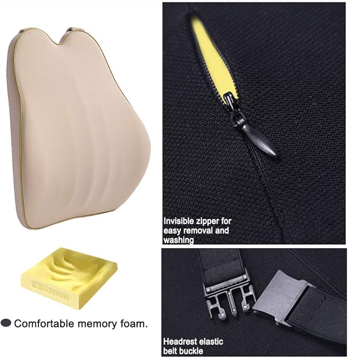 Car Lumbar Support Back Cushion Memory Foam Universal Fit Major Car Seat with Back Pain Relief for Car Office Home 1PCS Beige