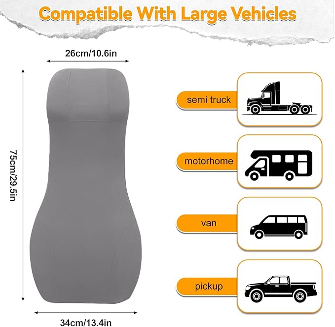 Lumbar Support Pillow for Car with Headrest, Memory Foam Integrated Lumbar Support Cushion for Neck and Back, Fits for Semi Truck Motorhome Van Pickup, Gray