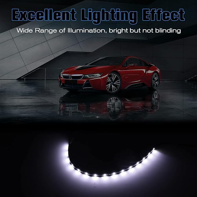 White LED Strip Lights for Car BaishenglinMotor 12-Pack DC12V Waterproof 30CM/11.8"/1FT 5050 15-SMD LED Strip Underbody Light for Car Motorcycles Golf Cart Decoration Interior Exterior Strip Lights