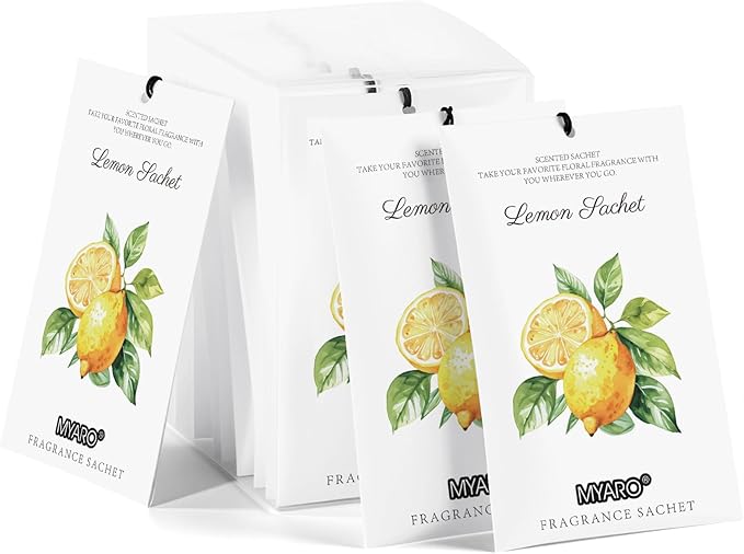 MYARO 12 Packs Lemon Scented Sachets for Drawer Closet Bathroom Odor Eliminator - Fresh Home Fragrance Car Air Frehener