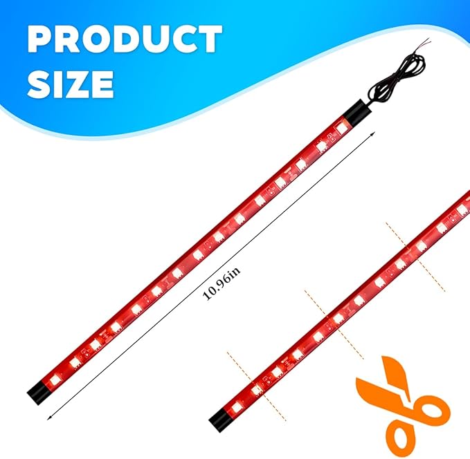 Motorcycle RGB LED Light Kit, 6PCS DC 12V Waterproof Motorbike Underglow Strip Lights Kit, Golf Cart Exterior Ground Effect Atmosphere Lamp, Universal for SUV RV Truck (Red)