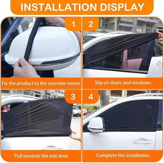 2pcs Car Front Window Sunshade, Breathable Mesh Car Window Screen Streched up to 40", for Night Camping, Privacy Shade