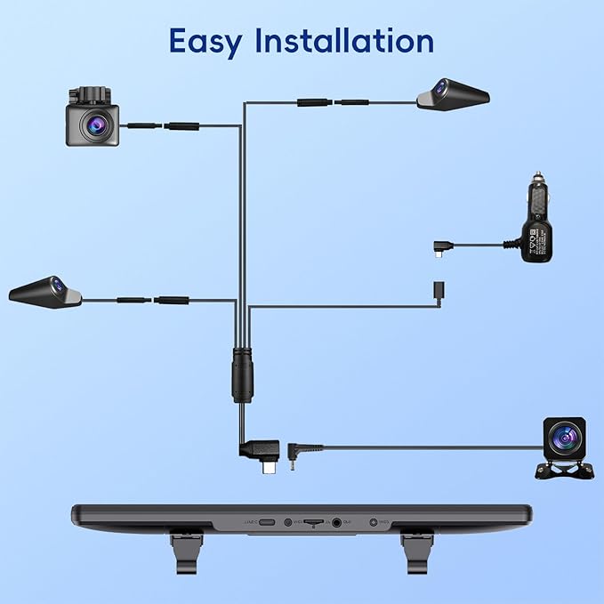 4 Camera System,10" AHD Mirror Rear View Dash Cam, Touch Screen Dash Cam with 128GB Card/Reverse line/WiFi/APP/1080P Night Vision for Car,Pickup,Truck,RV,Bus,SUV,MPV