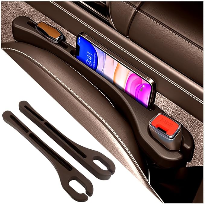 Stacool [2026 Upgrade] 2PCS Car Seat Gap Filler with Phone Holder,Multi-Function Car Side Seat Gap Filler for Prevent Items Falling,Universal Car Seat Organizer Car Accessories (Brown)