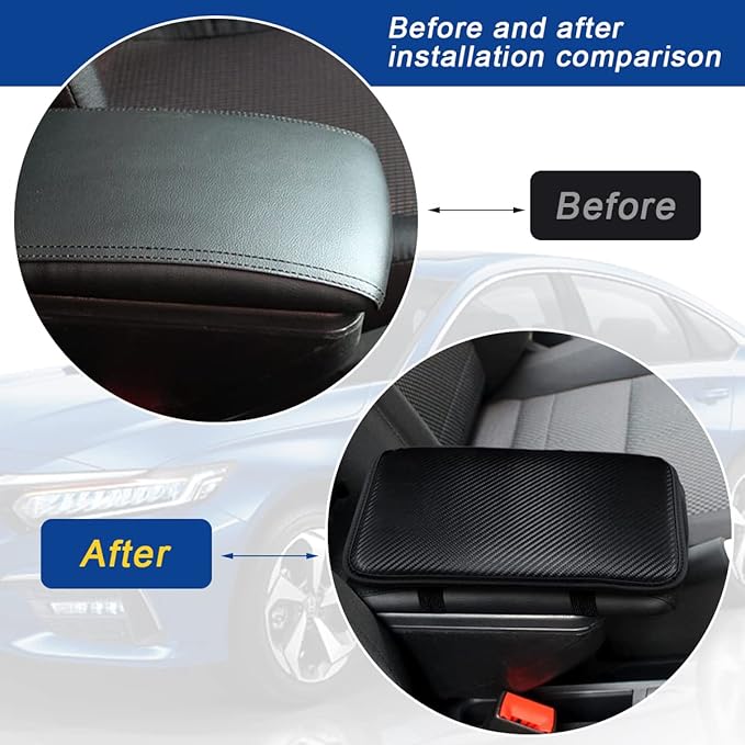 Ziciner Leather Car Center Console Armrest Pad, PU Waterproof Auto Seat Box Cover Protector, Hand Rest Cushion Protection Pad, Vehicles Interior Accessories Universal for Car,SUV (Carbon Fiber)